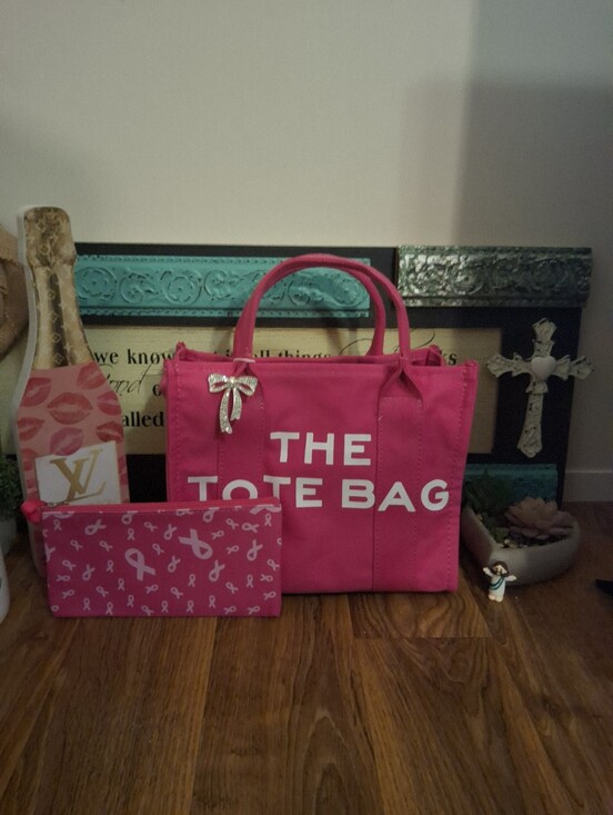 The Unbranded Brand Handbags - 👜FASHION TOTE CANVAS BAG w/ FREE BREAST CANCER AWARENESS POUCH - HOT PINK